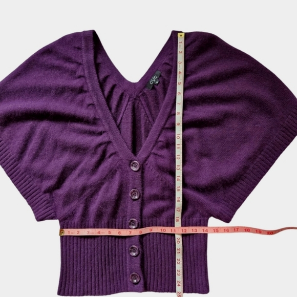 CYC purple sweater V-neck & back short butterfly sleeve ribbed wide waist size M - Picture 13 of 13